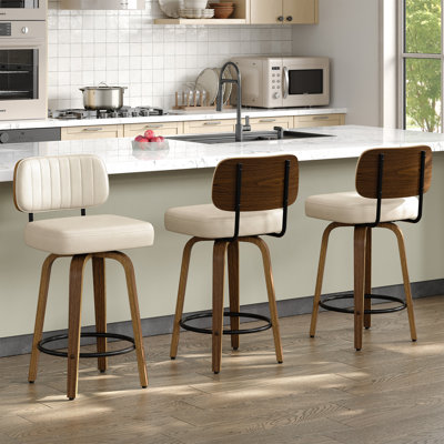 Tabouret de comptoir pivotant rembourré avec structure en bois - beige (ensemble de 3)