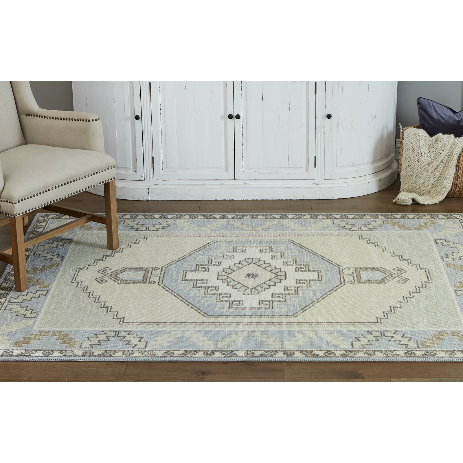 Fletcher Light Blue Beige Oriental Rug, Rectangle 7'9" x 9'10"