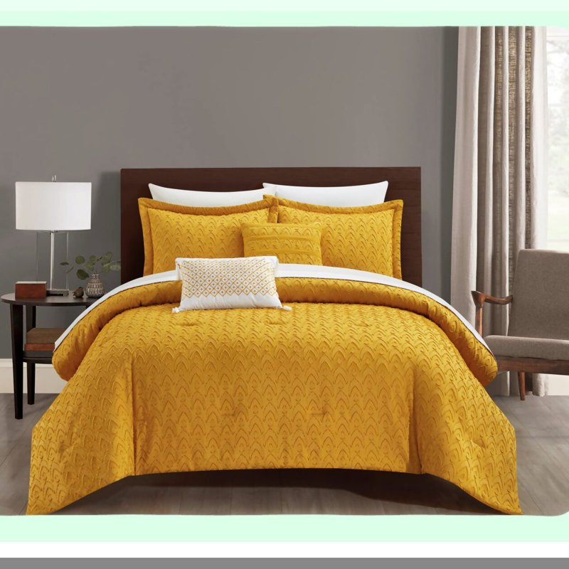 Geometric Reign Comforter Set - 5 Piece Clip Jacquard Design with Decorative Pillows and Shams - Bedding Collection