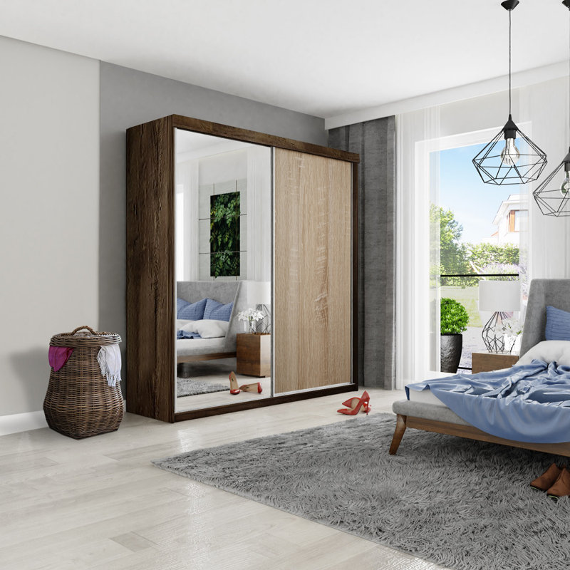 Modern 2 Door Sliding Wardrobe, Walnut/Natural