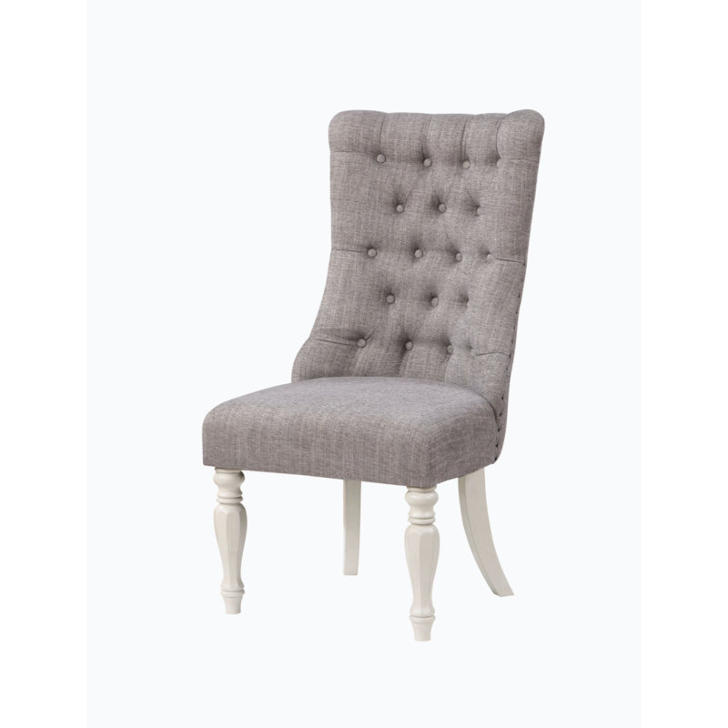 Chaise avec accoudoirs Florian (ensemble de 2), tissu gris et finition blanc antique