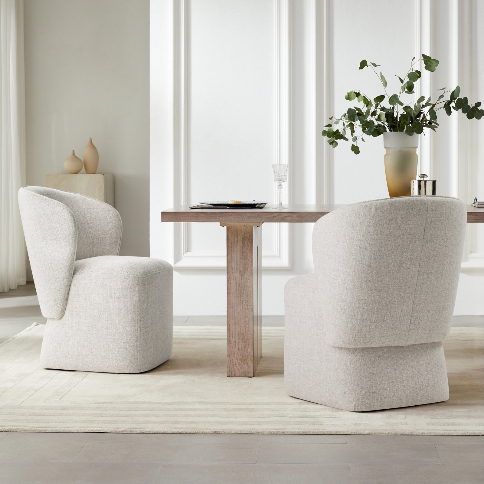 Niha Swivel Dining Chair, Nathan Wheat Tweed