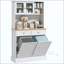 Armoire de cuisine avec station de charge, 2 armoires à ordures inclinables et support pour micro-ondes, huche de cuisine autoportante avec portes en verre et tablette réglable-1385519453