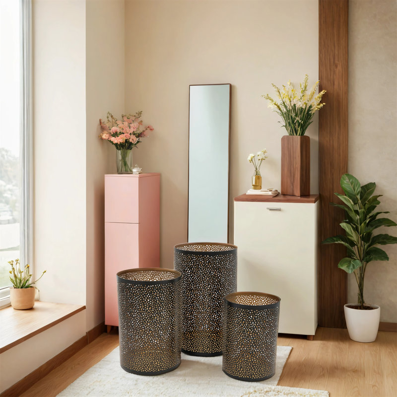 Three-piece Hollow Metal Storm Lamp Set