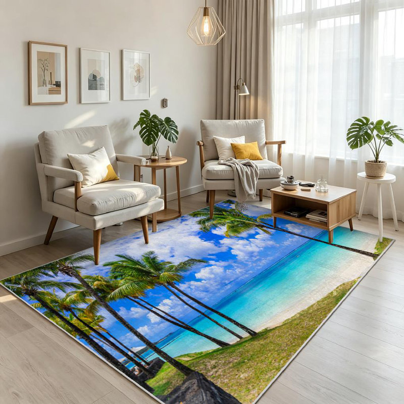 Magnifique tapis d'intérieur lavable à la machine bleu turquoise, Rectangle 71" x 98"