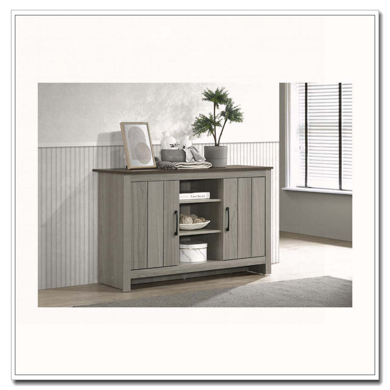 Console en chêne gris de 47 po Nyla, buffet, buffet avec tablettes et portes d'armoire