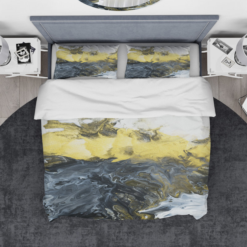 Ensemble de housse de couette en acrylique de marbre peint à la main designart