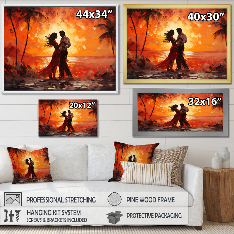 «Dance Salsa In Sunset I», reproduction sur toile, Cadre simple noir, H 44 po x l 34 po x P 1,5 po