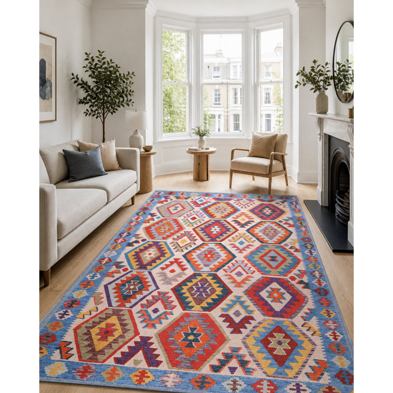 Oriental Cotton and Chenille Flatweave Area Rug, 100 x 200 cm