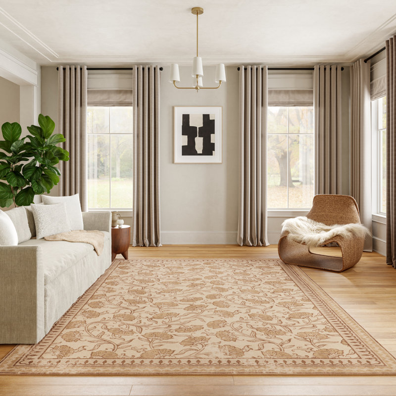  Tapis en laine mélangée à motif floral Rosienne, Rectangle 6 pi x 9 pi