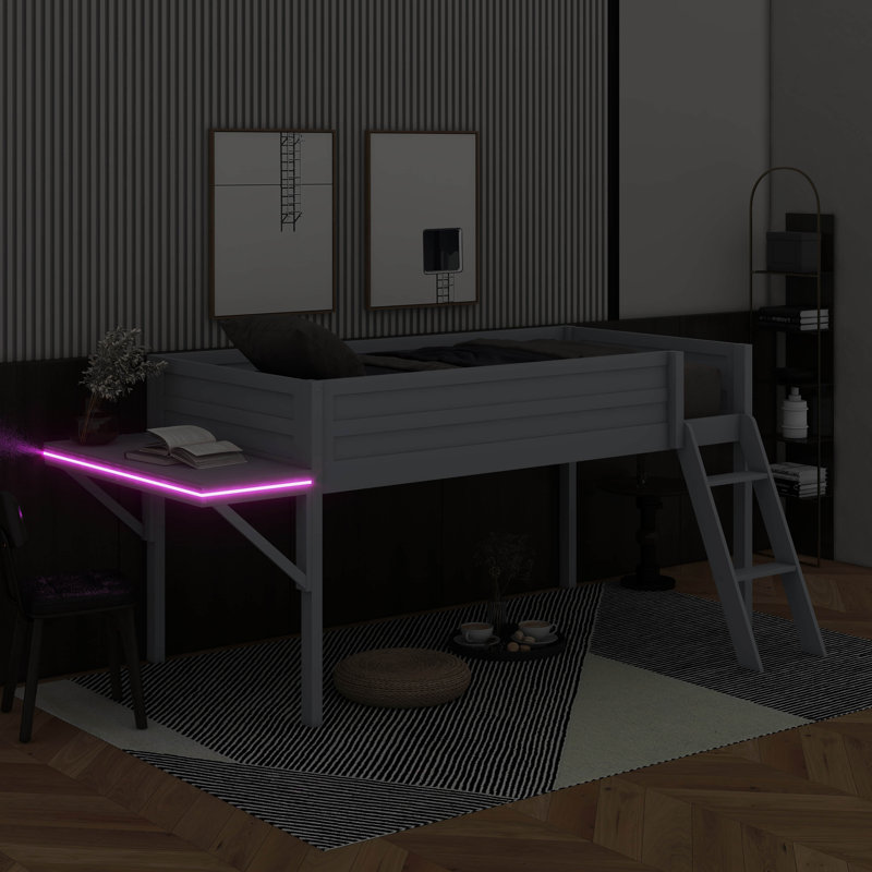 Lit mezzanine avec bureau et DEL Gaming, Lit simple