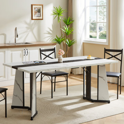 Spacious 70.9'' Rectangular Dining Table With Adjustable Legs, Waterproof Marble Grain Surface For Elegant And Functional Family Meals
