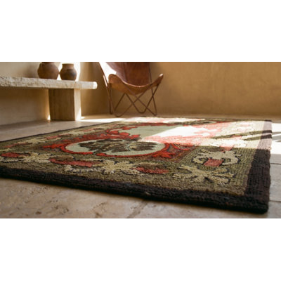 Rare Antique Artistic Art Nouveau Design American Hooked Folk Art Rug