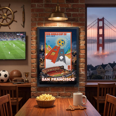 Affiche de la ville hôte de la Coupe du Monde de la Fifa 2026, San Francisco, cadre encadré, verre véritable, tapis surélevé, 19,5 x 28