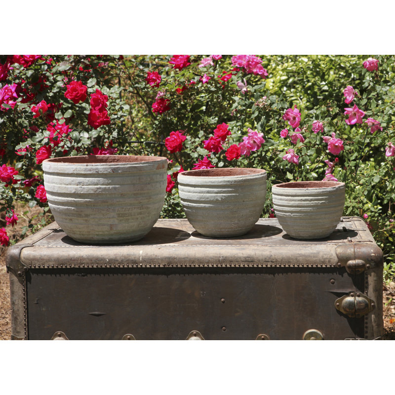 Ensemble de 3 pots de fleurs extra larges en terre cuite côtelée - Intérieur/Extérieur