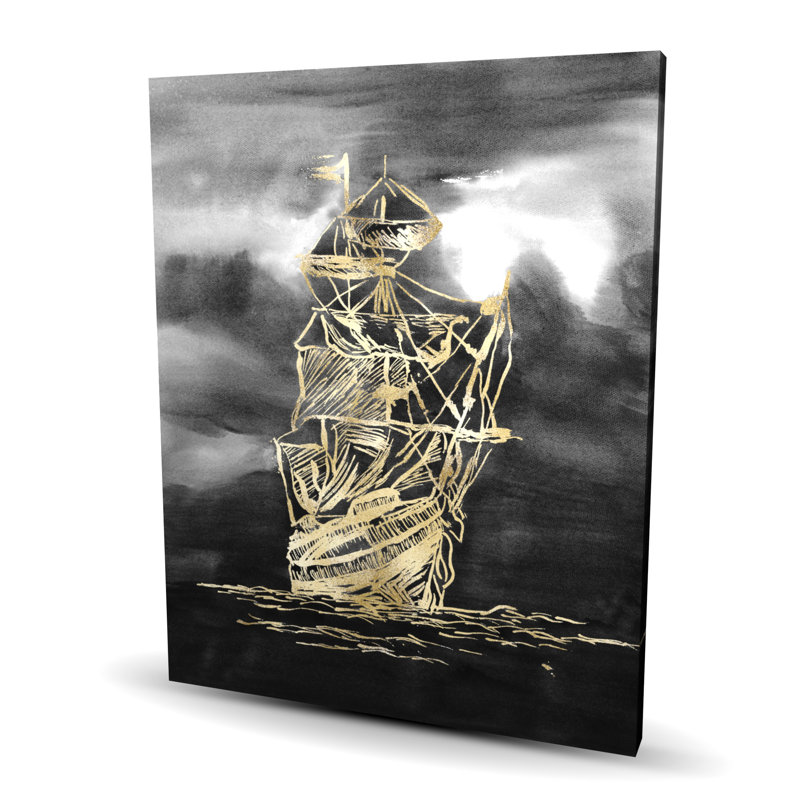Voile sur un petit bateau, illustration or - toile de bureau côtier