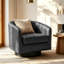 Fauteuil pivotant Frankie en similicuir noir avec base en bois massif-633850635