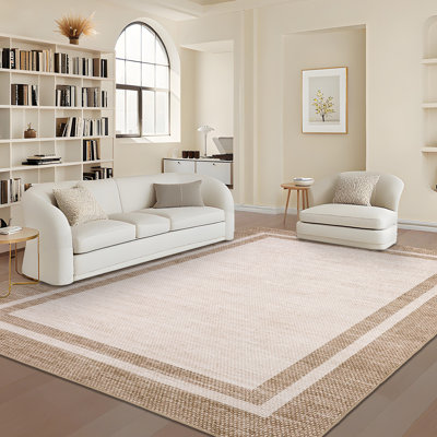 Tapis moderne à bordure moderne lavable pour le salon, tapis neutre minimaliste, revêtement de sol doux à poils courts sans perte de poils, tapis antidérapant pliable pour la chambre à coucher