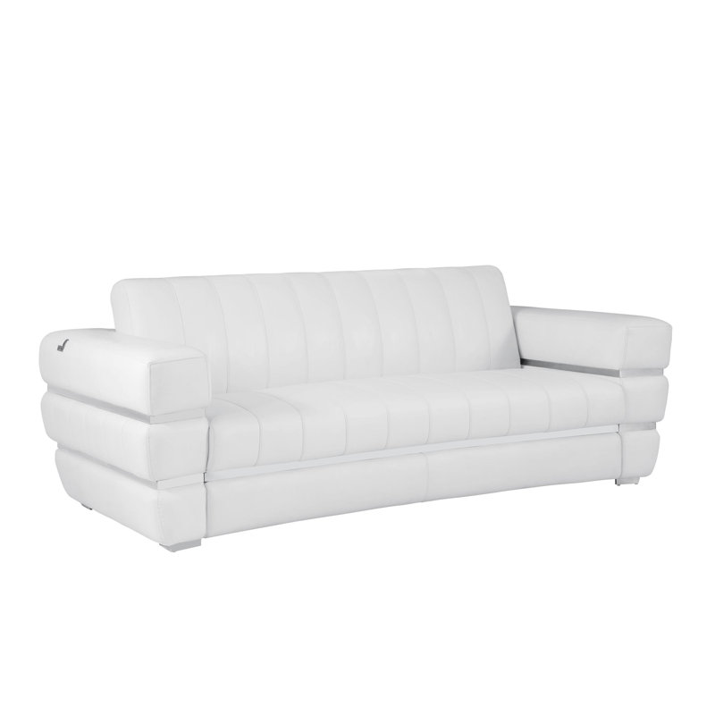 Monza Top Grain Italian Leather Sofa, White Genuine Leather