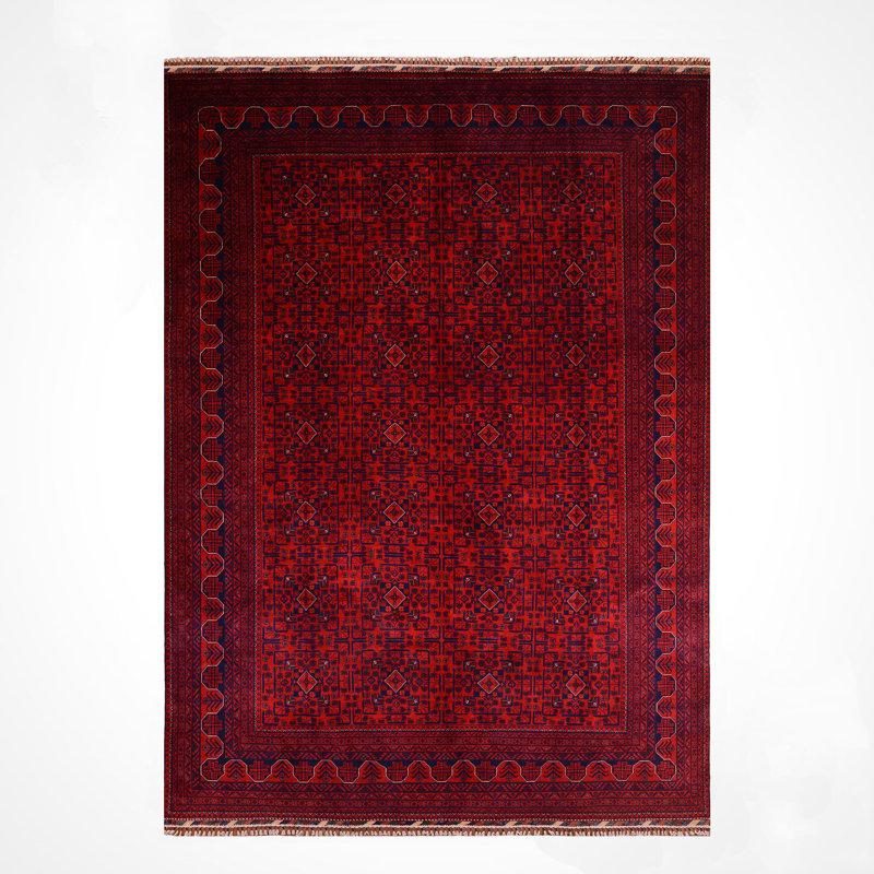 Tapis en laine et coton rouge noué à la main Original