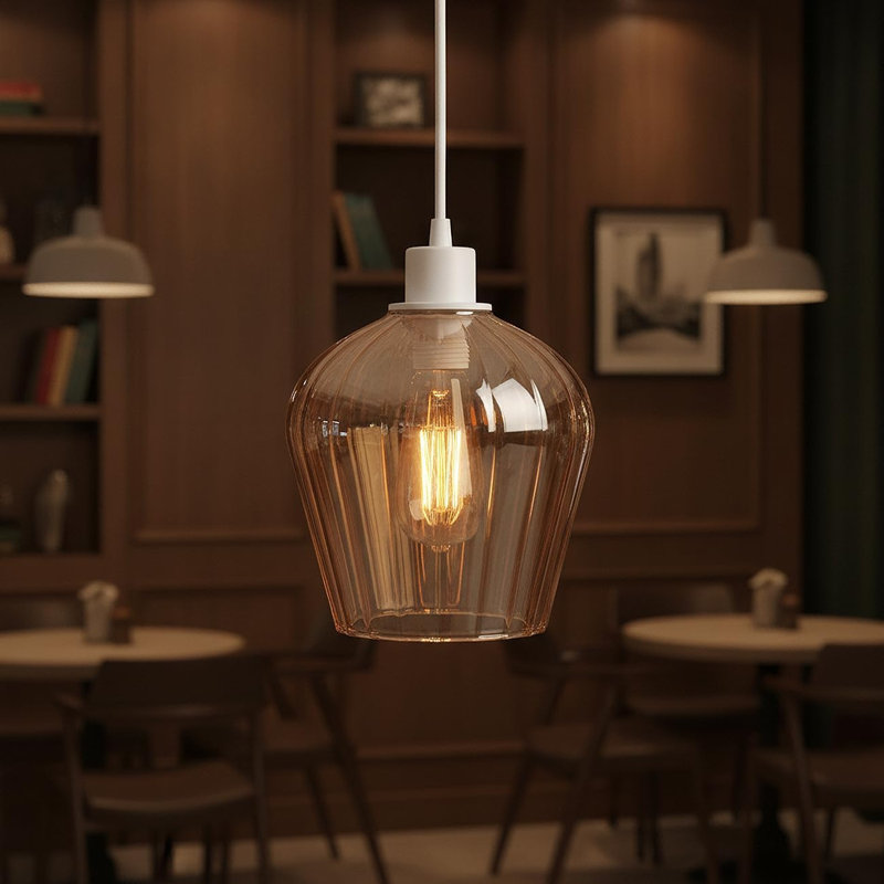 Glass Lamp Shade in Amber, Tapered