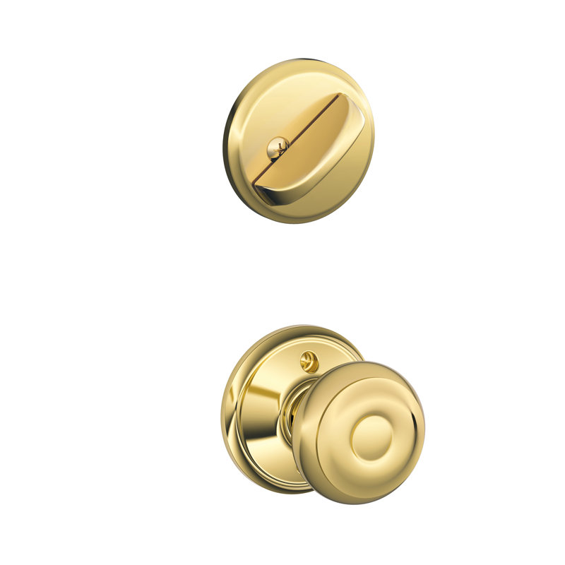 Georgian Interior Knob and Single Cylinder Deadbolt Thumbturn Set (Exterior Portion Sold Separately), Bright Brass, Yes