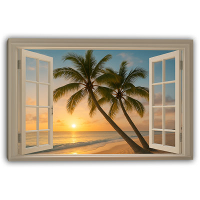 Evening Palms - Sunset Glow Through Coastal Window