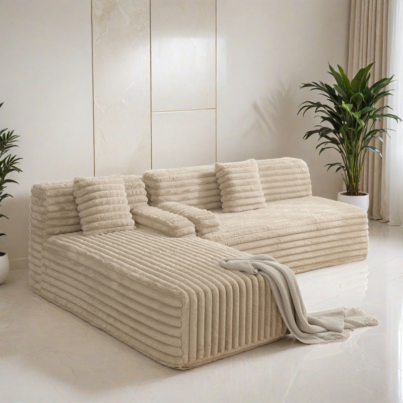 Canapé modulaire réversible 110,02 po pour salon, Fausse fourrure café clair