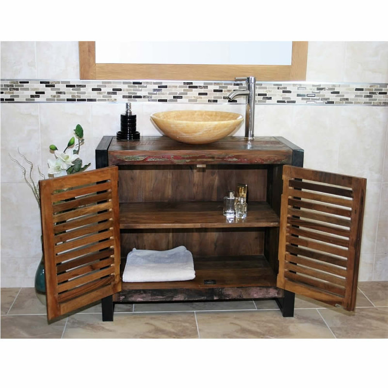 Hastings 900mm Free-Standing Single Vanity Unit with Basin & Faucet, Golden Onyx Basin, Circular