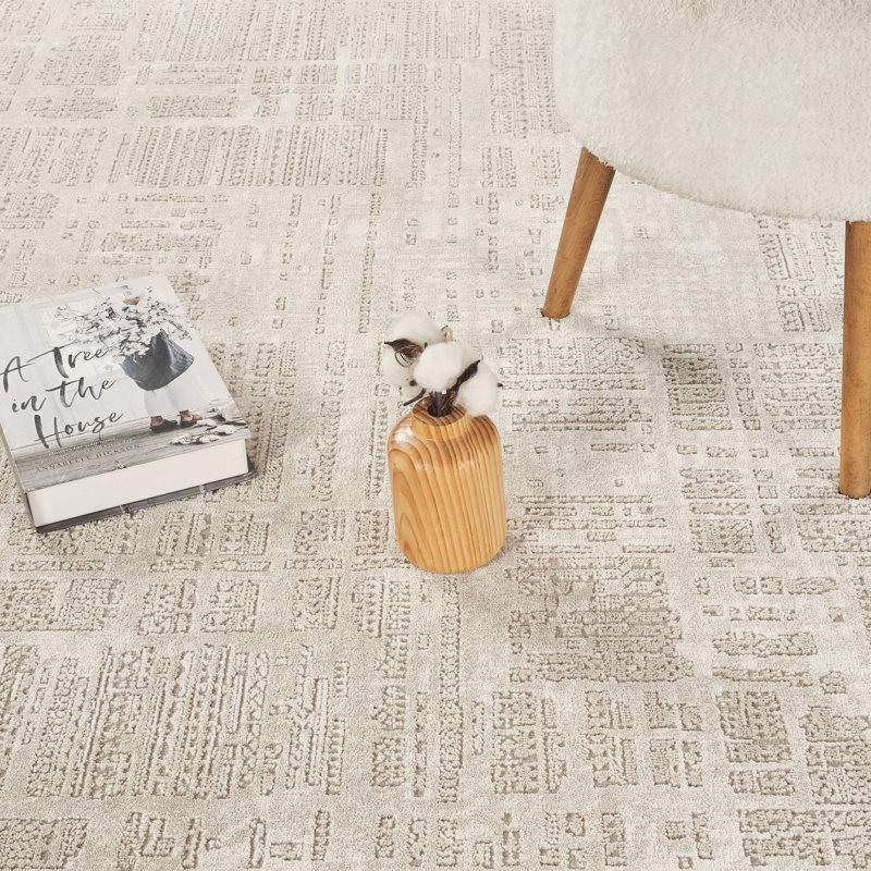 Leala Beige & Ivory Abstract High-Low Modern Rug, Beige/Ivory, 2'6" x 8'0"