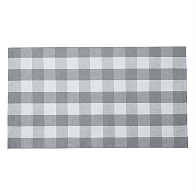 Gray and White Plaid Rug Indoor Porch Checkered Rug, Washable Door