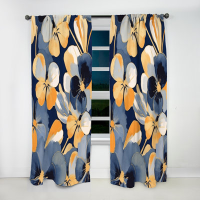 Black And Yellow Minimalism Pansies I - Floral Curtain - Room Darkening Floral Curtain - 1 Panels