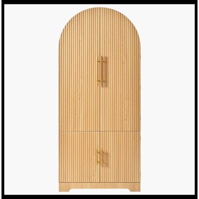 Grand garde-manger arqué de 72 po avec 8 tablettes de porte, armoires de rangement cannelées avec 3 tablettes réglables, tiroir caché, armoire polyvalente pour la cuisine, la salle à manger et la salle de bain, naturel