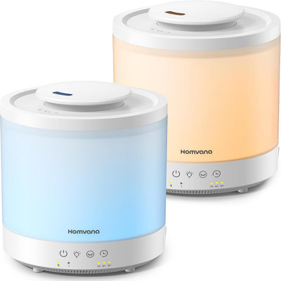 Paquet de 2 petits humidificateurs à brume fraîche avec 7 lumières de couleur - remplissage supérieur de 1,5 L pour la chambre à coucher, la chambre de bébé et le bureau, diffuseur d'huiles essentielles et veilleuse, conception compacte ultrasonique 3-en-1