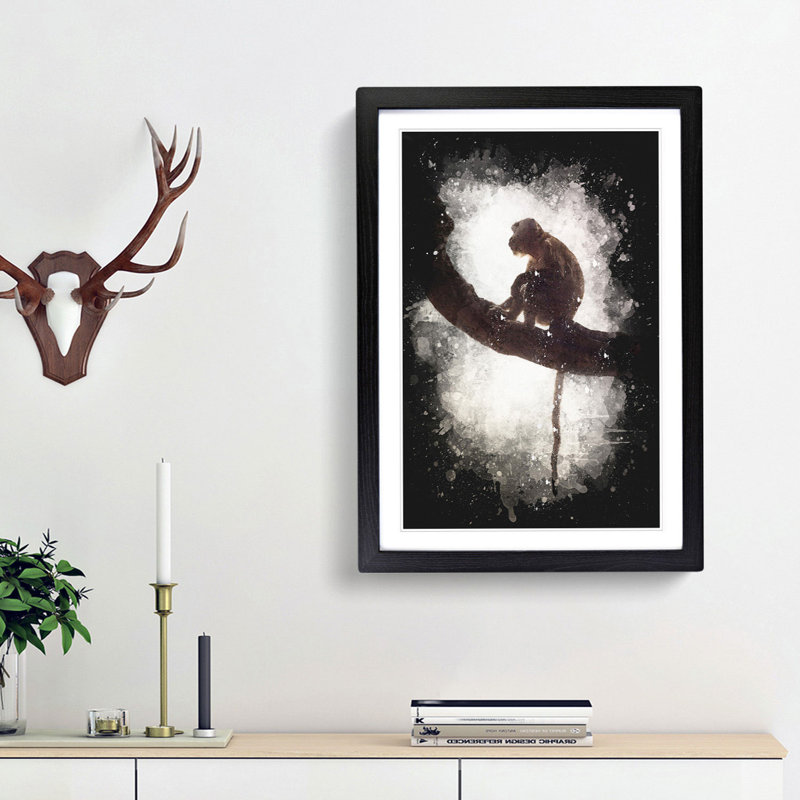 Long-Tailed Macaque Monkey Paint Splash - Picture Frame Graphic Art, 45cm H x 33cm W x 2cm D, Black Framed