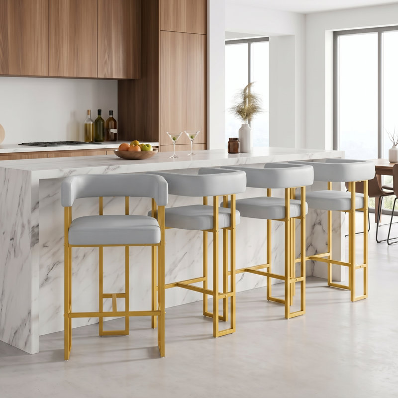 Tabouret de bar moderne de 66 cm (26 pouces) en similicuir avec dossier et repose-pieds, Gris