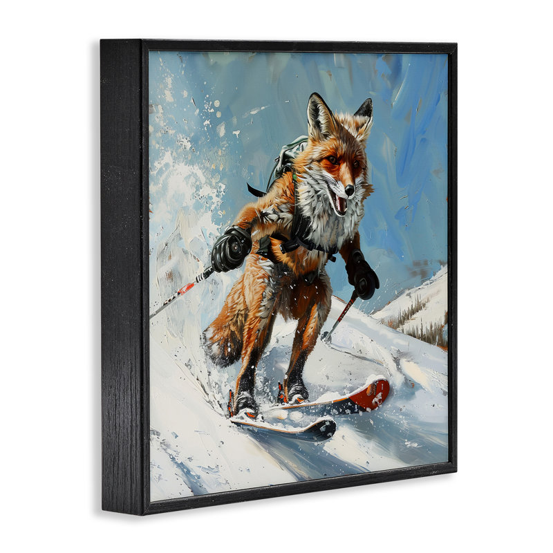 «Skiing Slopes Fox», art de la giclée encadrée par Lazar Studio, H 24 po x l 24 po, Cadre noir