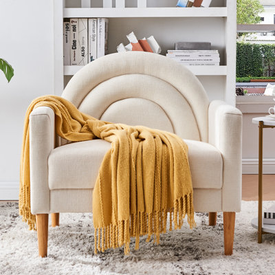 Chaise d'appoint moderne avec dossier d'inspiration arc-en-ciel, lin ivoire