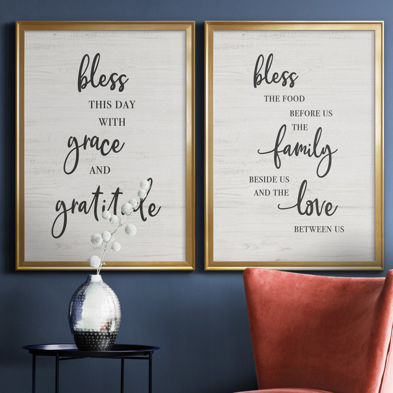 «Bless this Day», ensemble de 2 reproductions d'art textuel, H 18,5 po x l 49 po x P 1,5 po, Toile encadrée dorée