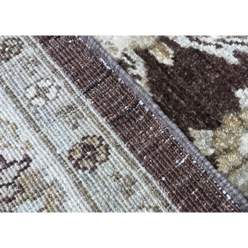 Tapis brun / ivoire de haute qualité noué à la main
