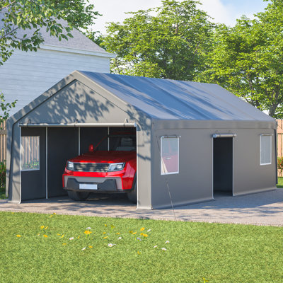 13X26 FT Heavy Duty Carport Canopy With 2 Roll-Up Doors + 1 Side Door, Removable End Walls & Windows, All-Weather Portable Garage Shelter For Car, Truck, Boat, Vehicle
