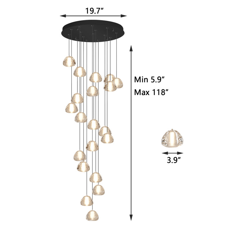 Lustre en cristal 20 lumières, Noir mat