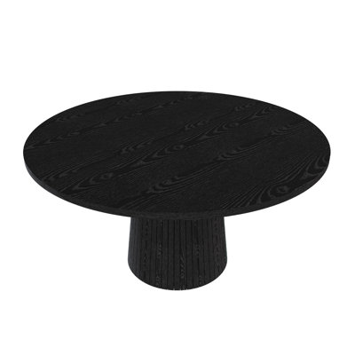 47-Inch Round Dining Table for 4, Modern Farmhouse Kitchen Table with Black MDF Finish