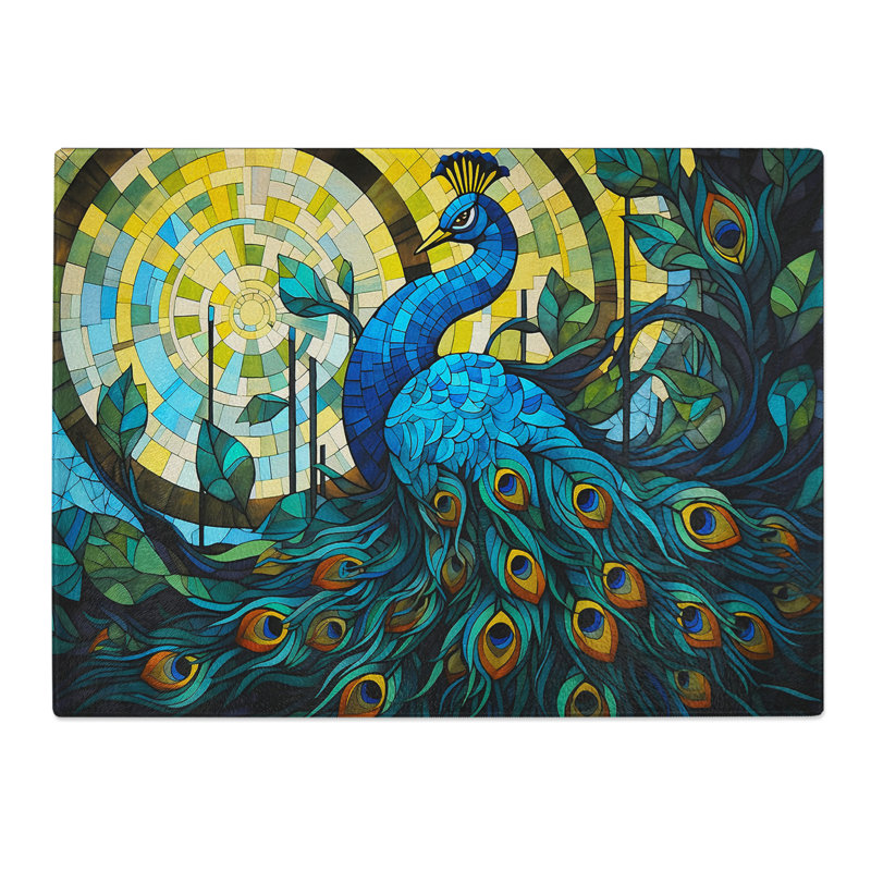 Peacock Geometric No.2  Glass Chopping Board