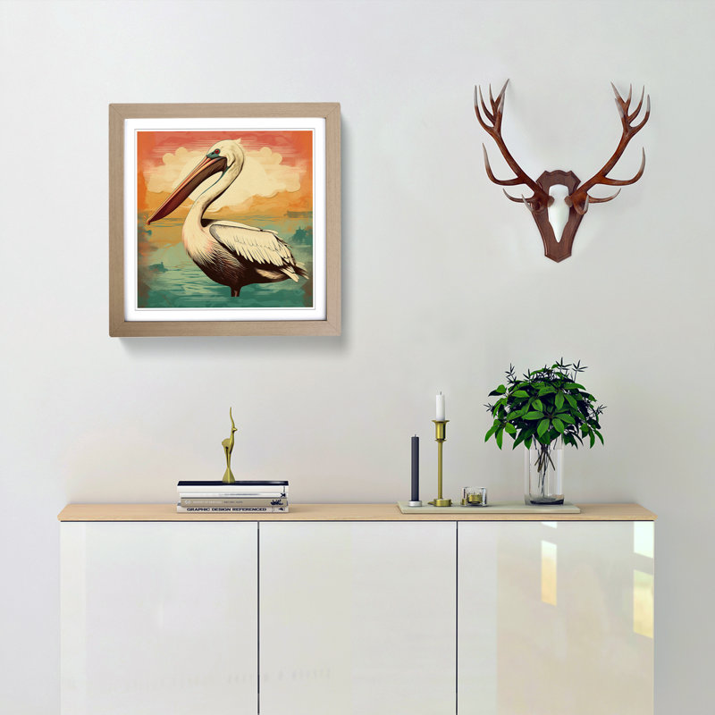 Pelican Retro Art - Framed Print, Oak
