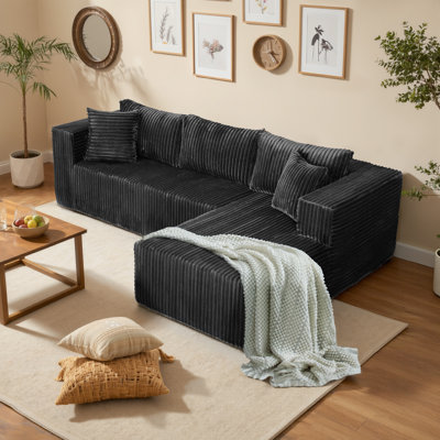 105" Black Cloud Modular Sectional Sofa with L-Shaped Right Chaise, Deep Seating, Corduroy Upholstery, No Assembly Required