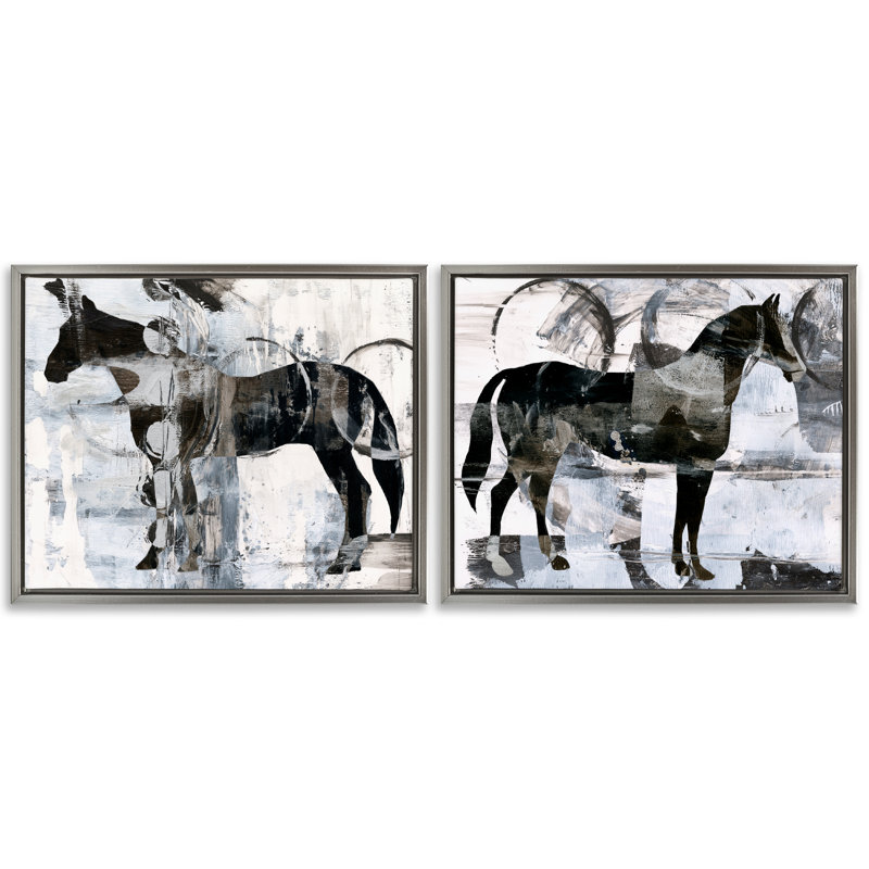 «Abstract Horse Silhouette Circles», ensemble de 2 toiles flottantes encadrées par Ethan Harper, H 17 po x l 21 po