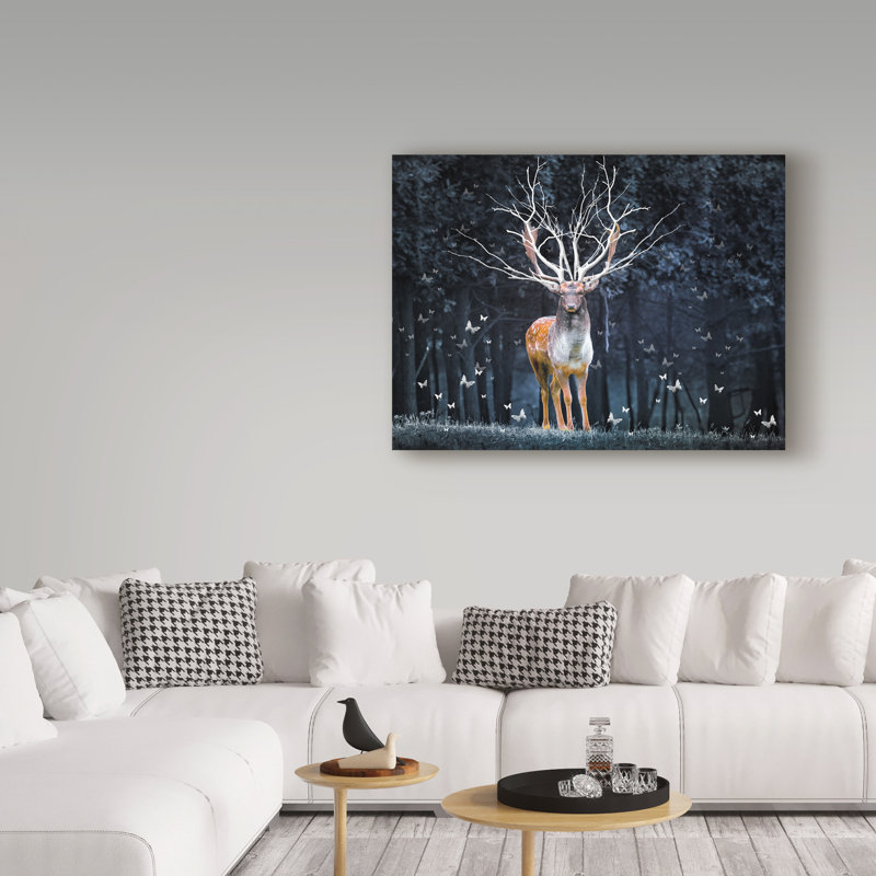 « magique cerf », reproduction d’impression sur toile tendue, H 18 po x l 24 po