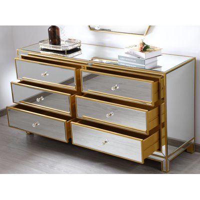 Fairgrove 60" W Solid and Manufactured Wood Glass Mirrored 6-Drawer Dresser