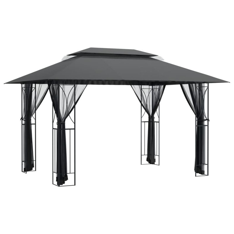 Dakota Fields Gazebo With Sidewalls Anthracite 4x3x2.7m Steel